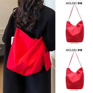 Large Capacity Canvas Tote Bag Fashionable Commuting Work Bag Red Casual Crossbody Bag for Young Women New 2025 Model