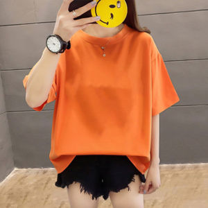 plus Size 300 Pounds Loose Womens T-shirt round Neck Short Sleeve 7 Colors Korean Style Commute Pure Color Summer Shirt