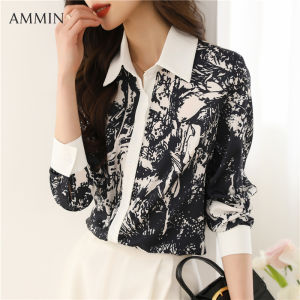 AMMIN Áo Sơ Mi Dài Tay In Họa Tiết Cá Tính Thời Trang Tay Dài Thiết Kế Mới Phong Cách Hàn Quốc Cho Nữ