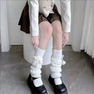 2Pairs Japanese Style Knitted Stacked Socks Harajuku All-match Mid-calf Socks Y2k School Girl JK Bow Bobble Slouch Socks