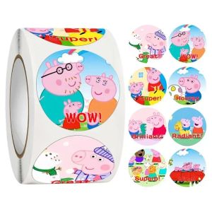 Hasbro | 500Pcs/roll Peppa Pig Sticker Kawaii Cartoon Kids Reward Stickers Gift Decoration Decals Toys Sticker Kids Gift