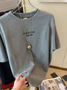 Summer 2025 Womens Slim Fit Cotton Short Sleeve T-Shirt Fashionable Korean Style Printed round Neck Top for Young Adults