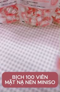 Bịch Chứa 100 Viên Mặt Nạ Giấy Nén MINISO Nhật Bản – Dưỡng Da Mặt Kết Hợp Với Các Loại Dưỡng Chất Như Nước Hoa Hồng Serum Lotion Nước Ép Hoa Quả