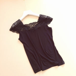 Áo Ba Lỗ Ren Cổ Chữ V Mềm Mại Modal Màu Đen Trắng Đa Năng Ôm Vừa Vặn Mùa Đông Cho Nữ Cỡ Lớn Áo Ba Lỗ Lót Ren