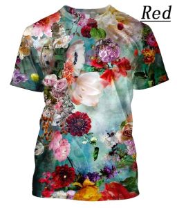 3D Floral Print Loose round Collar T-shirt 3D Flower Loose round Neck T-shirt