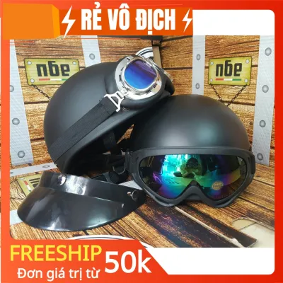 [Siêu xịn] mũ bảo hiểm 1/2 đầu kèm kính phi công và sừng - nón bảo hiểm nửa đầu chất
