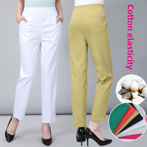 High Waist Cotton Pants Thin Summer Mommy Style Womens Clothing Pure Cotton Long Trousers Comfortable Fit Elderly Ladies