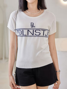 WANGGONGZHU | Princess Style Ice Silk Short Sleeve Knitted T-Shirt Women Summer Thin New White Simple Loose Top Breathable Comfortable Casual