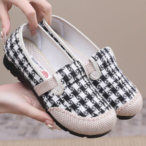 IELGY 2025ฤดูใบไม้ผลิรองเท้าผ้าใหม่ของผู้หญิงชาวประมงลำลองแบบระบายอากาศฝ้ายลินินขี้เกียจตรวจสอบรองเท้าแตะ