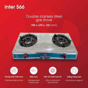 Bếp Gas Đôi Mặt Inox Cao Cấp Giá Rẻ INTER IV566 - Tiết kiệm gas Bảo hành 2 năm miễn phí