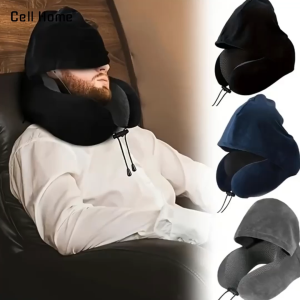 Gối chữ U gối cổ Memory Foam kê cổ du lịch có nón che mắt gối ngủ cho đi tàu hoả máy bay