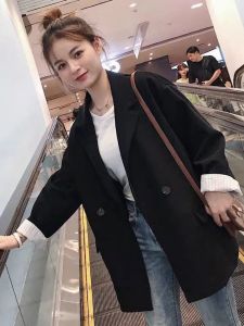 Brand Outlet ผู้หญิง Small Tailored เสื้อแจ็คเก็ต สีดำ ฤดูใบไม้ผลิ ฤดูใบไม้ร่วง สไตล์ ลำลอง เสื้อท่อนบน แขนยาว หลวม เสื้อแจ๊กเก็ตใส่สบายพอดีตัว