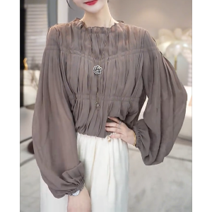 QINGNAER | Flounced Loose French Blouson Shirt Round Collar