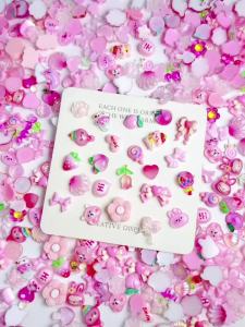 30PCS Random Mixed Pink Series Bow Peach Resin Nail Charms 3D Creative Sweet Flower Lollipop Mixed Nail Art Decorations for DIY