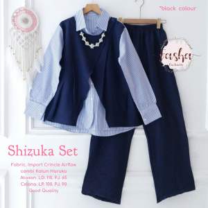 [[ New Arrival ]] Setelan Blus dan Celana Shizuka Set by Fasha Oneset Baju Wanita Casual Setcel Salur Lengan Panjang Model Kekinian Outfit Baju Wanita Casual Model Kekinian Allsize Fit M to XL One Set Wanita