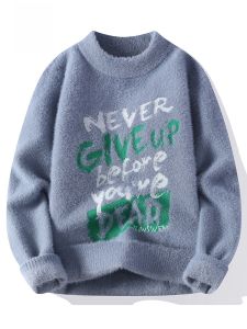 ROMON | Romon Mens Knitted Sweater Casual Thickened Overhead Round Neck Winter Fashion Warm Long Sleeve Loose Fit Knitwear For Youth