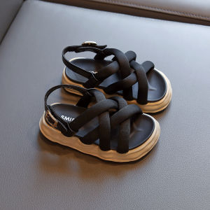 Girls Summer New Fashion Woven Sandals Soft Bottom Beach Shoes Little Girls Cute Knot T-Strap Anti-Slip EVA Kids Footwear