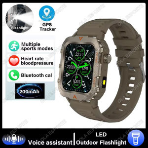 2025 Rugged Military GPS Smart Watch Mens Outdoor Watch 2.01" HD Touch Screen Voice Bluetooth Call Flashlight Smartwatch Men