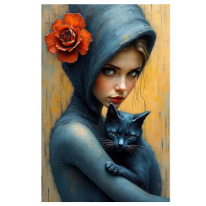 Kayou | Diamond Painting Adult Woman Portrait Full Square Round Diamond Embroidery DIY Girl and Cat Mosaic Handicraft Home Decoration