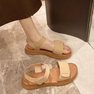 Casual Flat Sandals Soft Bottom Cowhide Roman Style Beach Shoes Womens Flats Summer New Arrival Comfortable Low Heel Sandals