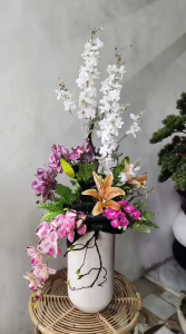 Bunga Anggrek Latex Artificial Tanaman Buatan lengkap POT Teraso