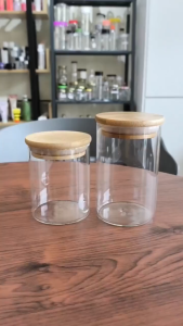 Balang Kaca Penutup Buluh Simpan Gula Rempah Kedap Udara Round Glass Jar Candy Container