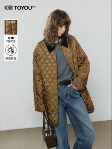 Toyouth | Womens Winter Loose Fit Quilted Cargo Pocket Satin Brown Light Luxury Padded Jacket