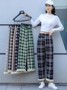 กางเกงขากว้างทรงตรงเอวสูงผู้หญิงฤดูใบไม้ร่วง/ฤดูหนาว กางเกงขายาวทรงหลวม ขากว้าง ทรงสลิม เอวยางยืด กางเกงขายาว