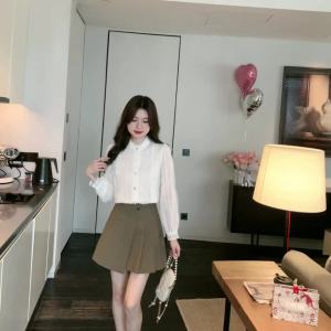 AMMIN Korean Style Sweet Hollow Lace Patchwork Stand Collar Chiffon Blouse Womens Long Sleeve 2025 Spring Sweet Embroidered Floral Single Button Elegant Blouse