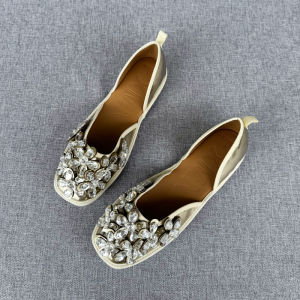 Napa Sheepskin Flat Bottom Single Shoes Womens Summer Large Size Diamond Square Head Cheongsam Sandals Slip-On Fashionable Korean Style