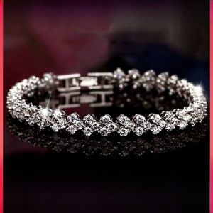 Korean Style Fashion Multi-Layer Crystal Silver Bracelet Womens Flash Diamond Zirconia Hand Chain Jewelry Birthday Gift for Girlfriend