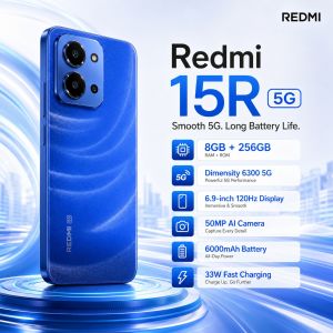 Redmi | 2026 new Redmi 15R 5G Smartphone 8GB+256GB 6000mAh Long-Life Battery 33W Charge 120Hz Display Dimensity 6300 Slim Design