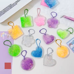 💖 Pinggan Goo Jantung Transparent Quicksand Heart Keychain DIY Glitter Charm Badge Bag Collectible