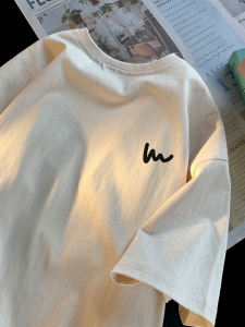 Pure Cotton Short Sleeve T-Shirt Mens Summer Loose Fit Printed Casual Top Youth Fashion Basic Solid Color Sweatshirt