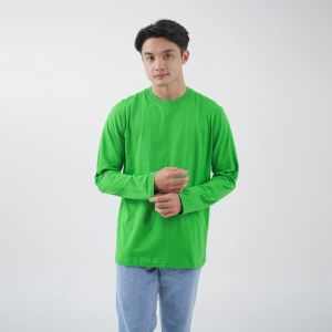 Kaos Polos Pria Oneck Lengan Panjang Bahan Katun Combed 30s Warna Hijau Fuji