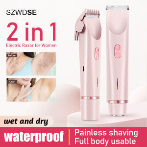 2 in 1 Dual-Head shaver for women Painless Bikini Trimmer Electric Razors for IPX7 Waterproof Easy Cleaning Cordless Body Shaver