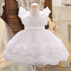 LZH | Elegant Party Dresses For Flower Girls Flying Sleeves Bow Puffy Princess Dress For Children Birthday Wedding Baptism Prom Gown