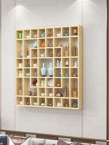 Solid Wood Wall Mounted Display Shelf Tea Room Cup Storage Rack Multi-Treasure Cabinet Bohemian Shelf Simple Modern Style