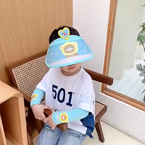 Mũ che nắng trẻ em vành rộng hoạt hình dễ thương kèm bao tay chống nắng đồng bộ – Chống tia UV