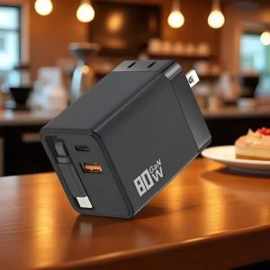 Fast Charging 80W GaN Charger With USB-A and USB-C Ports 80W