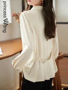 WANGGONGZHU | เสื้อเชิ้ตผู้หญิงสไตล์ฝรั่งเศส ทรงเข้ารูป แขนยาว ทรงตรง ผ้าผสมโพลีเอสเตอร์ ทรงเข้ารูป ดีไซน์เก๋ไก๋ แฟชั่นฤดูใบไม้ร่วง