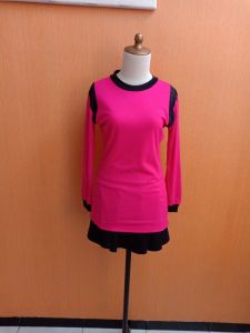 atasan kaos wanita pink terang S M cewek blouse lengan panjang santai