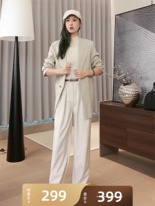 MeiYang Double Pleat Double Button Straight Leg Suit Pants Commute Casual OL Long Pants High Waist Zipper Polyester Fiber
