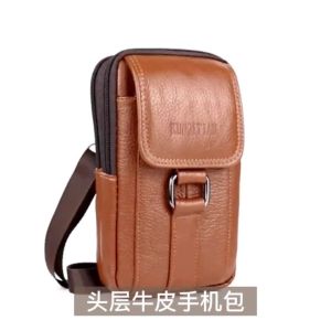 Mens Shoulder Bag Cell Phone Crossbody Purse Phone Holster Case Genuine Leather Belt Waist Bags Pouch Small Messenger Slim Bag 100% Genuine Leather