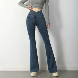 Slimming Yoga Pants Womens Denim Look V-Waist Fitness Sports Long Trousers Quick Dry Outerwear Casual Bootcut Pants