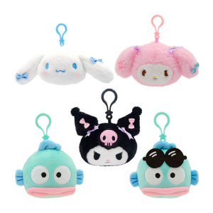 Genuine Sanrio Plush Doll Head Shape Small Charm Series Kawaii Kuromi My Melody Cinnamoroll Pendant Backpack Keychain Kids Gifts