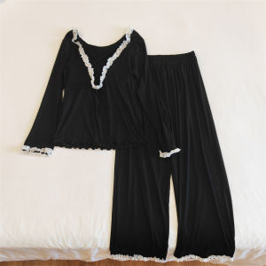 Modal Cotton Bộ Đồ Ngủ Cho Phụ Nữ Có Miếng Lót Ngực Tay Dài Mỏng Phong Cách Dáng Rộng Kích Thước Lớn Có Thể Mặc Bên Ngoài Nhà bộ Hai