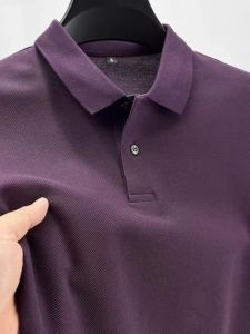 Pure Color Long Sleeve Polo Shirt Mens Casual Silk Cotton Business Spring Autumn New Style Versatile High End T-Shirt Top