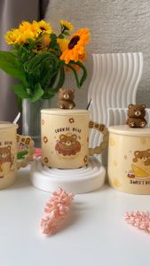 Jewelista แก้วมัคเซรามิค รูปน้องหมี ถืแขนมปัง ครัวซองค์ กระเป๋าขนาด 420 มล