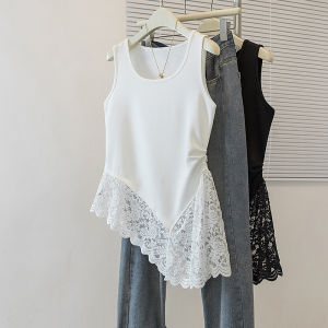 Irregular Lace Spliced Tank Top Large Size Slim Fit Summer